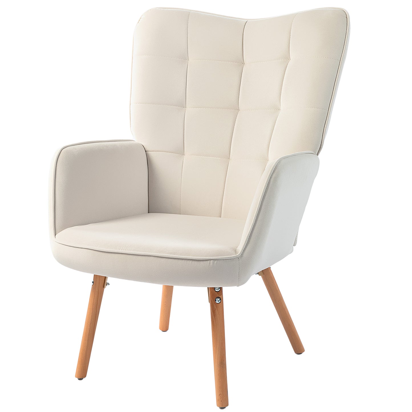 HOMCOM Modern Accent Chair, Upholstered Tufted Wingback Armchair with Seat Padding, Leisure Lounge Bedroom Chair with Wood Legs, Cream White