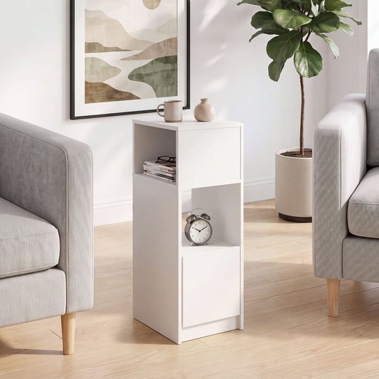 Narrow Nightstand with Drawer and 2 Storage Compartments for Small Spaces-White