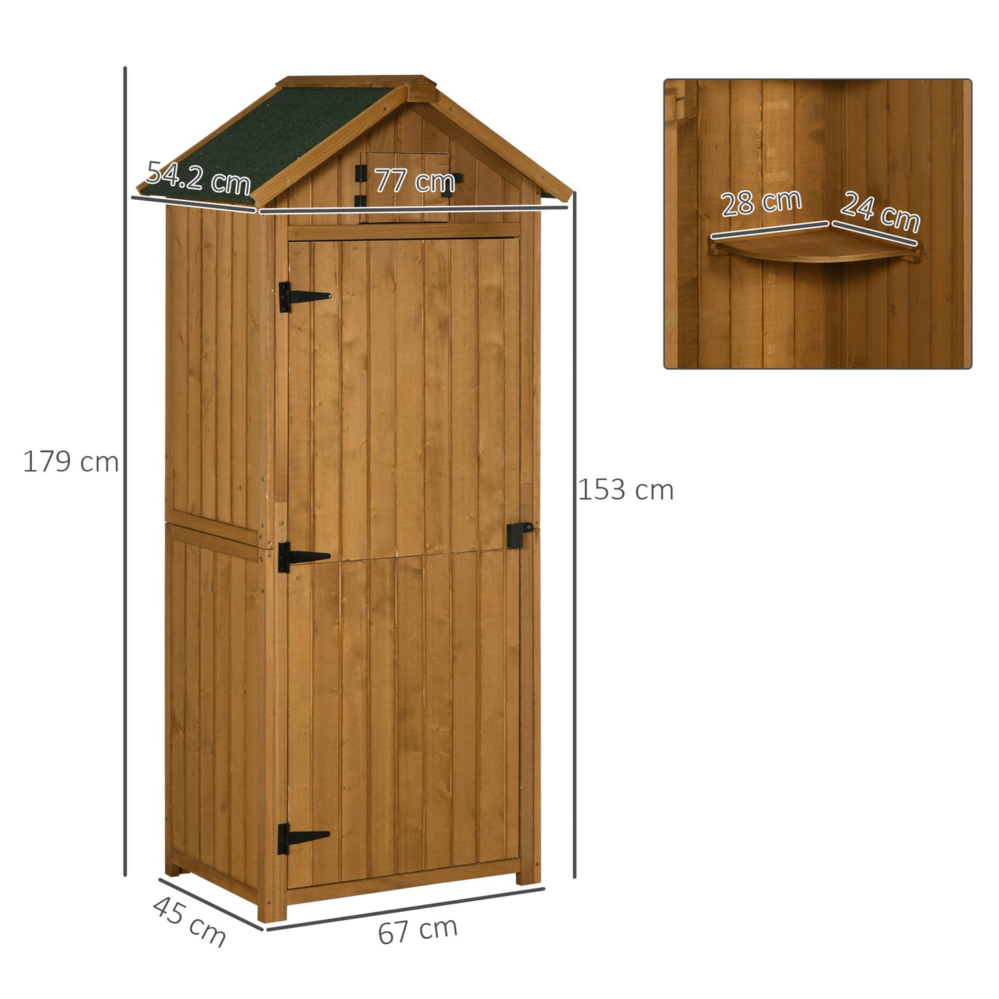Outsunny Garden Shed Vertical Utility 3 Shelves Shed Wood Outdoor Garden Tools Storage Unit Storage Cabinet, 77 x 54,2 x 179 cm - brązowy