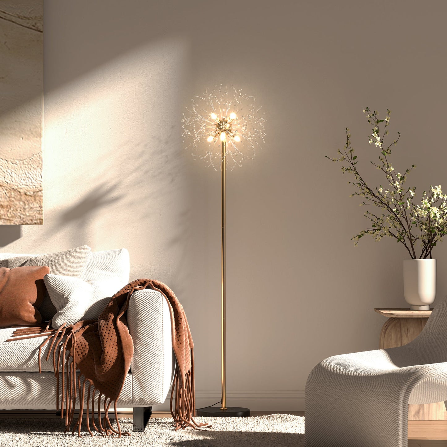 HOMCOM 160cm Lampa podłogowa Dandelion-Crystallite z przełącznikiem nożnym