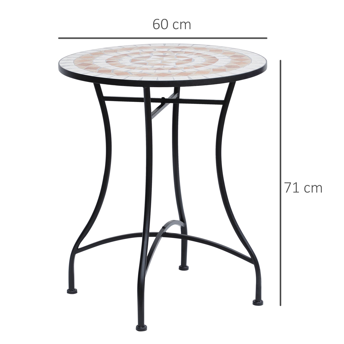 Outsunny 60cm Mozaika Okrągły Stół Bistro Stolik Barowy Patio Ogród Zewnętrzny Balkon Meble