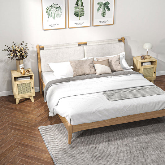 طاولة بجانب السرير من HOMCOM مع عنصر من الخيزران، طاولة جانبية مع رف وخزانة، 39 سم × 35 سم × 60 سم، لون طبيعي