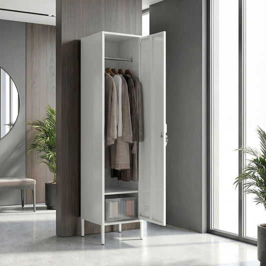 HOMCOM Metal Locker Cabinet with Hanging Rod in White, image 2