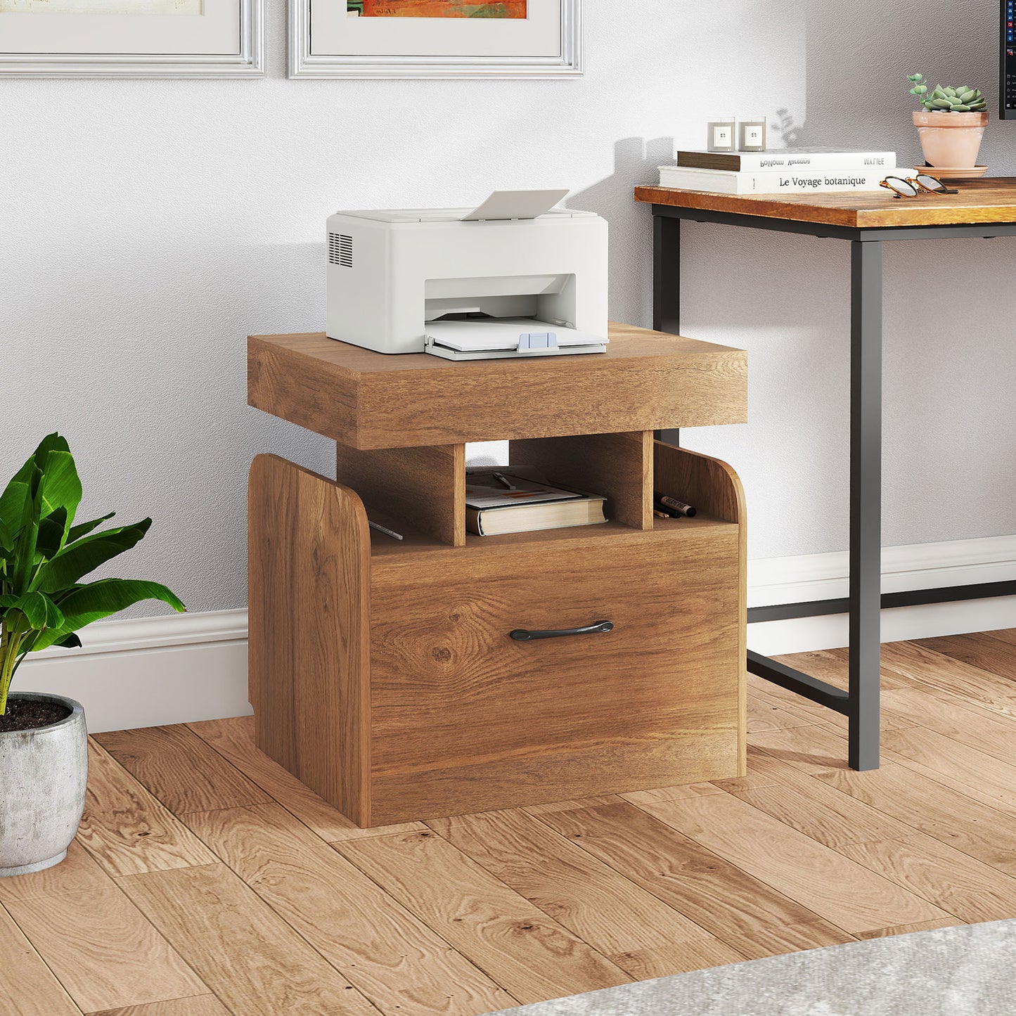 Nightstand with Charging Station Set of 2 with Drawer and Sliding Top Storage-Natural