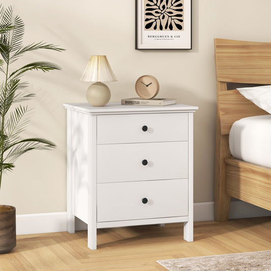 Nightstand with 3 Drawer for Bedroom Compact Storage Chest-White