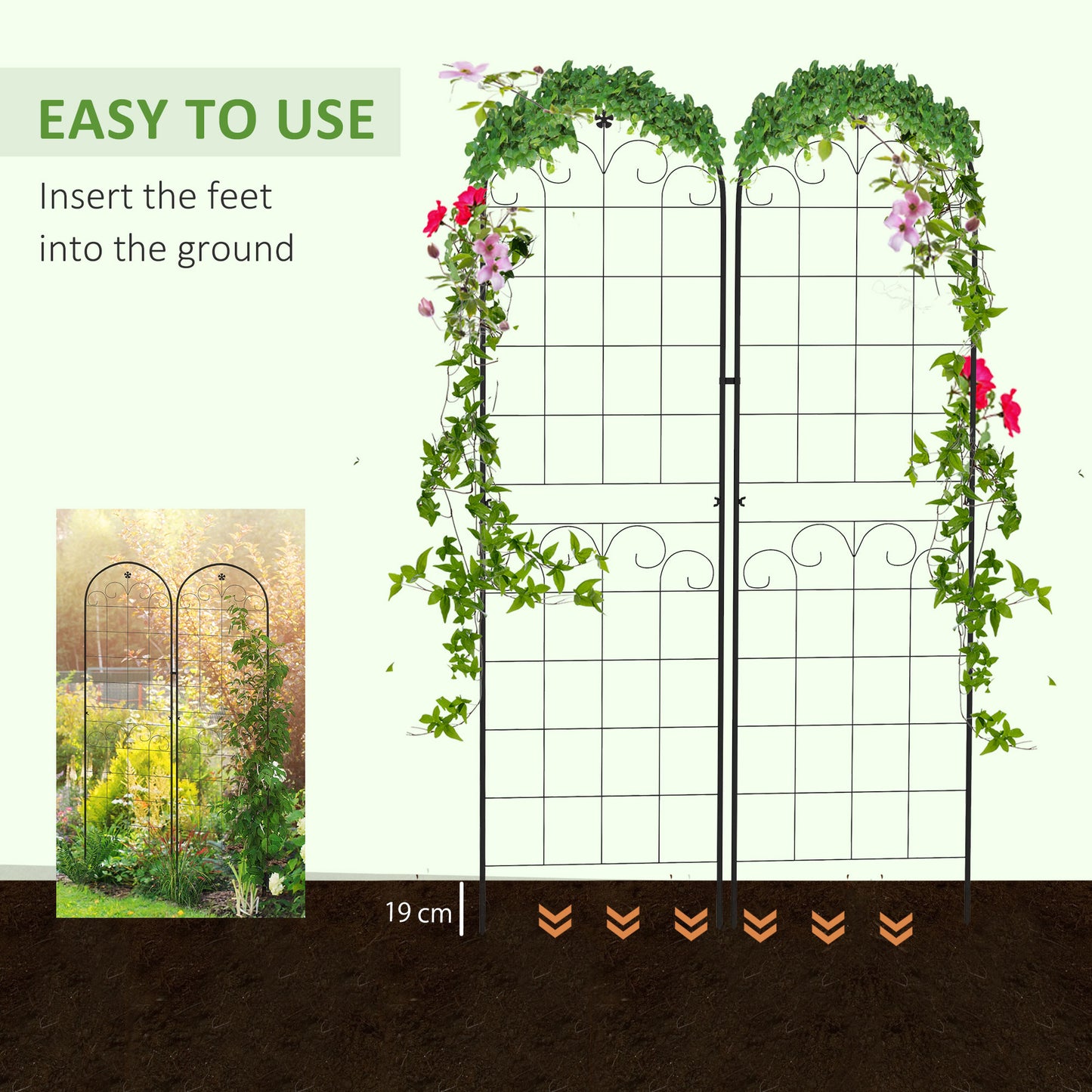Outsunny Metal Trellis Set of 2, Garden Trellis for Climbing Plants Support Frames, Floral Design