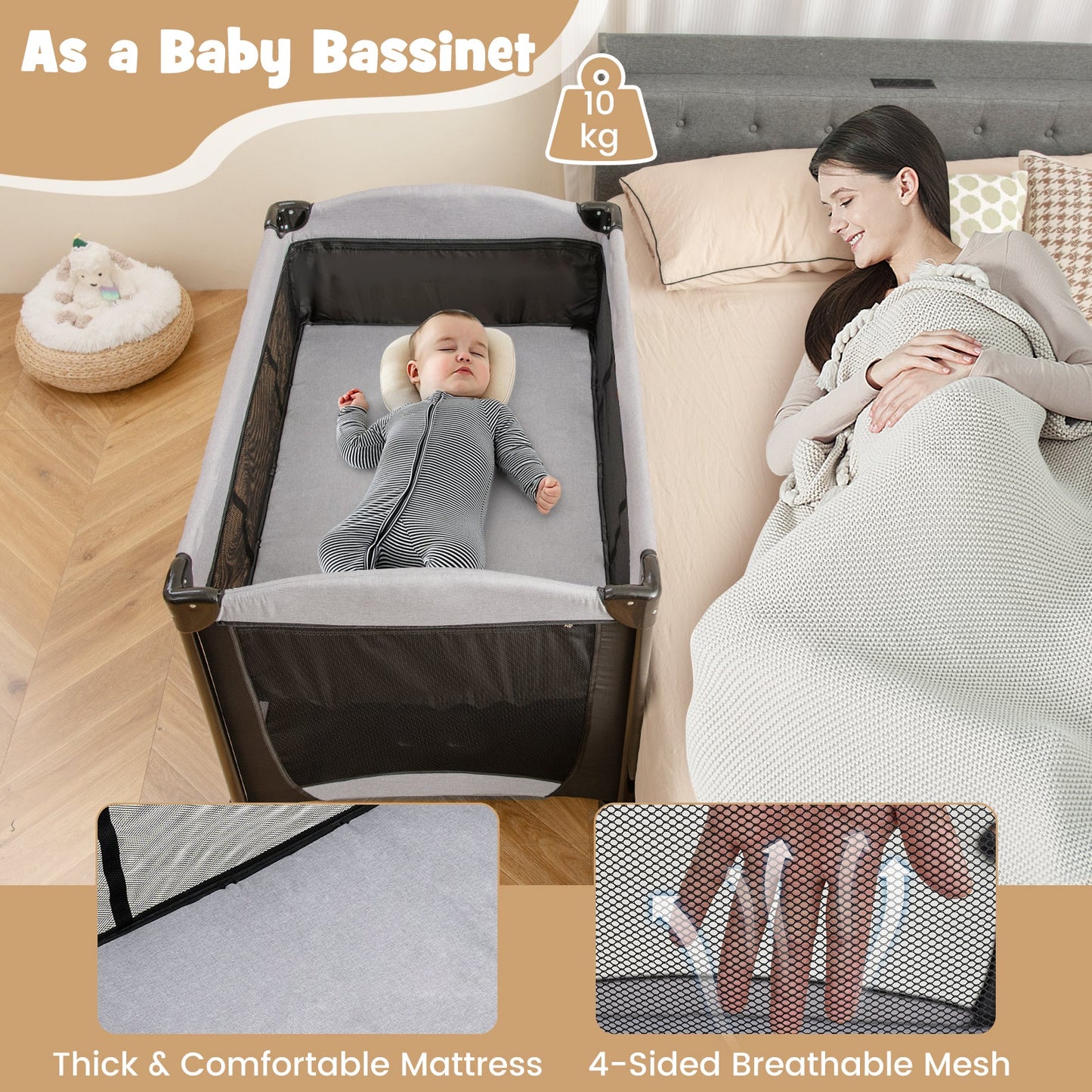 5 in 1 Portable Nursery Center with Bassinet and Cradle-Black