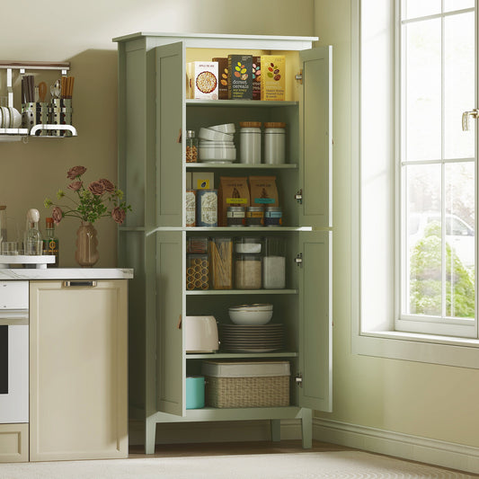 HOMCOM Tall Pantry Cupboard with Motion Sensor LED Light - Green