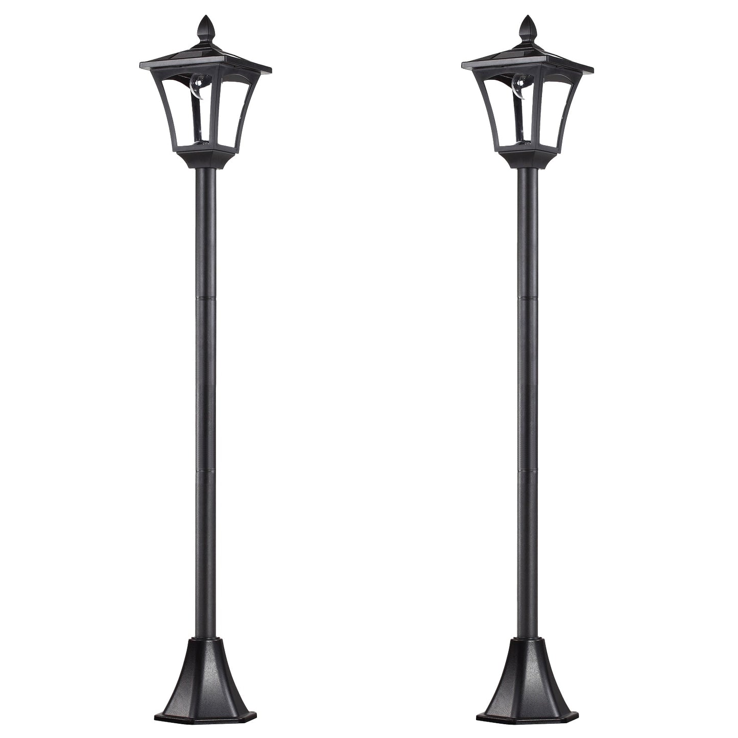 Outsunny 2 Pieces Outdoor Garden Solar Post Lamp Sensor Dimmable LED Lantern Bollard Pathway 1.6M Tall – Black