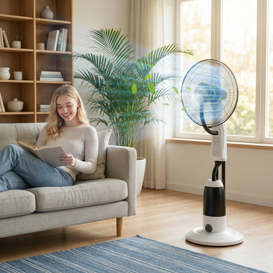 HOMCOM Pedestal Fan with Water Mist Spray 3 Speeds 2.8L Water Tank, White