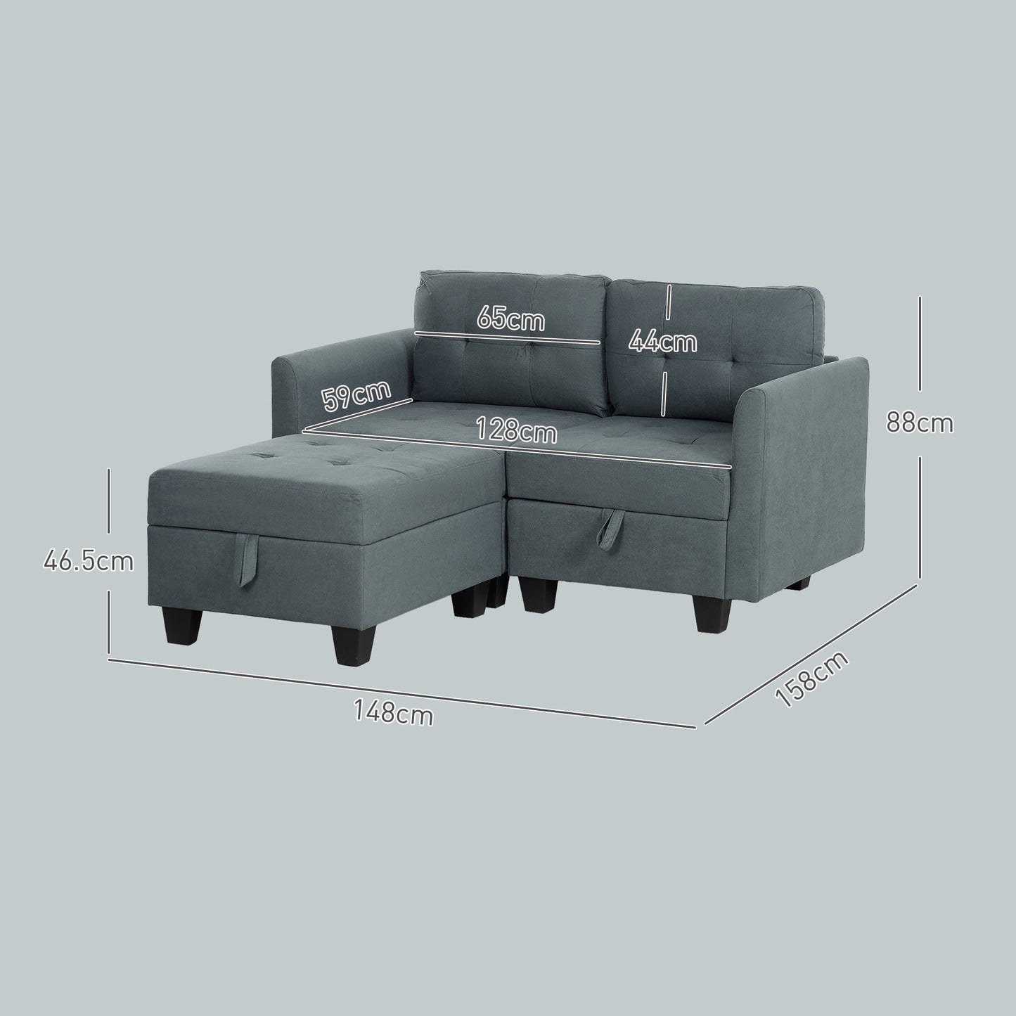 Sofa modułowa HOMCOM w kształcie litery L ze schowkiem - ciemnoszara