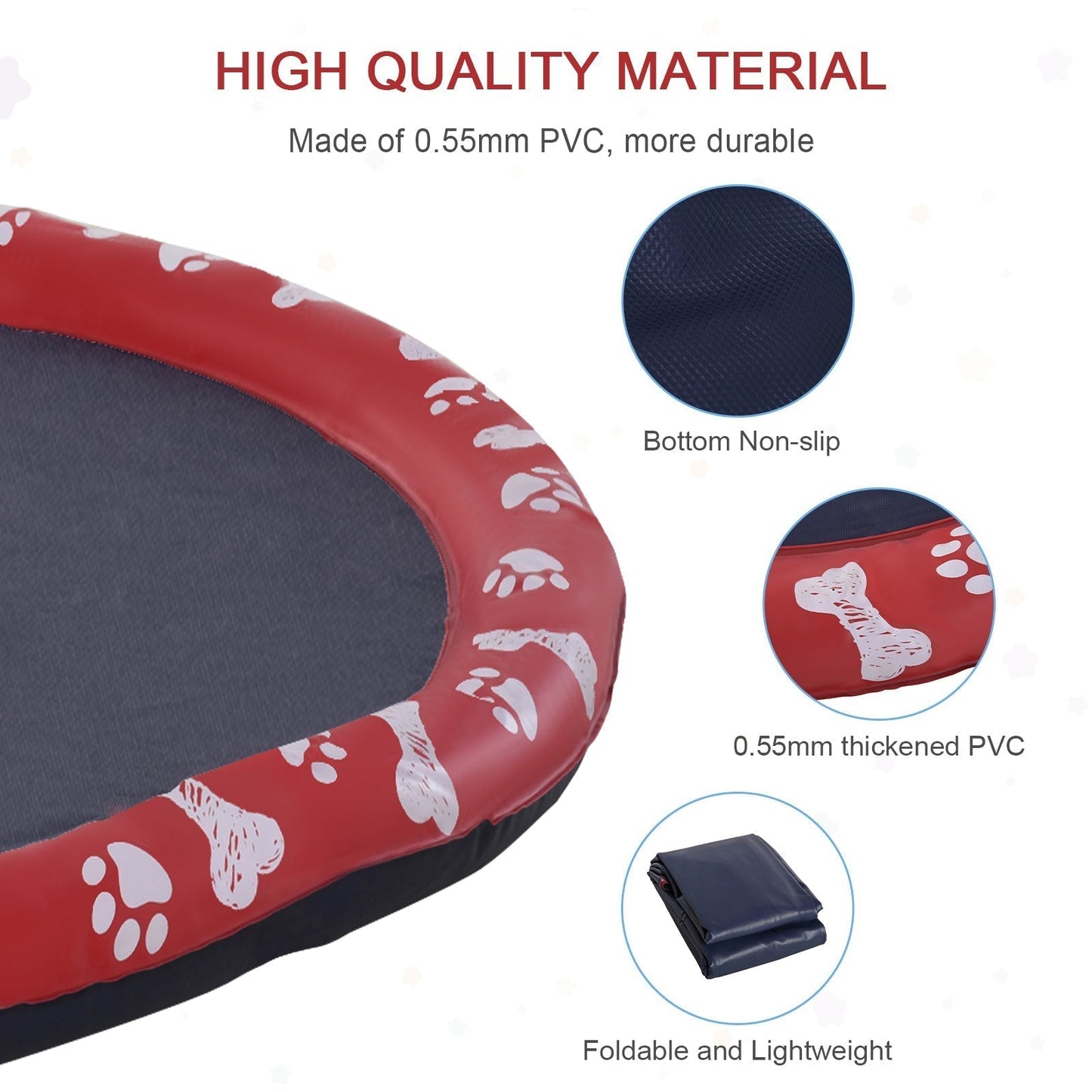 PawHut Dog Splash Pad, Pet Sprinkler Mat, Non-Slip Dog Paddling Pool, Foldable Outdoor Sprinkler and Splash Mat Water Play for Garden, Patio, Summer Fun, 150 cm