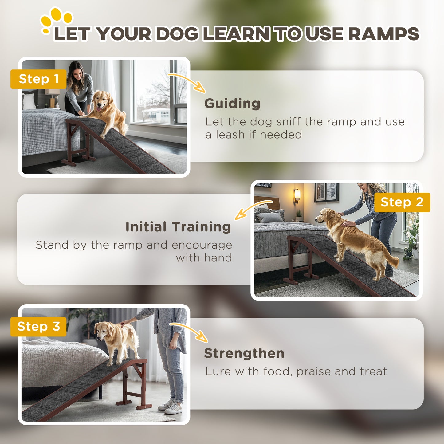 PawHut Pet Ramp dla psów i kotów, antypoślizgowa platforma dywanowa - brązowa i szara