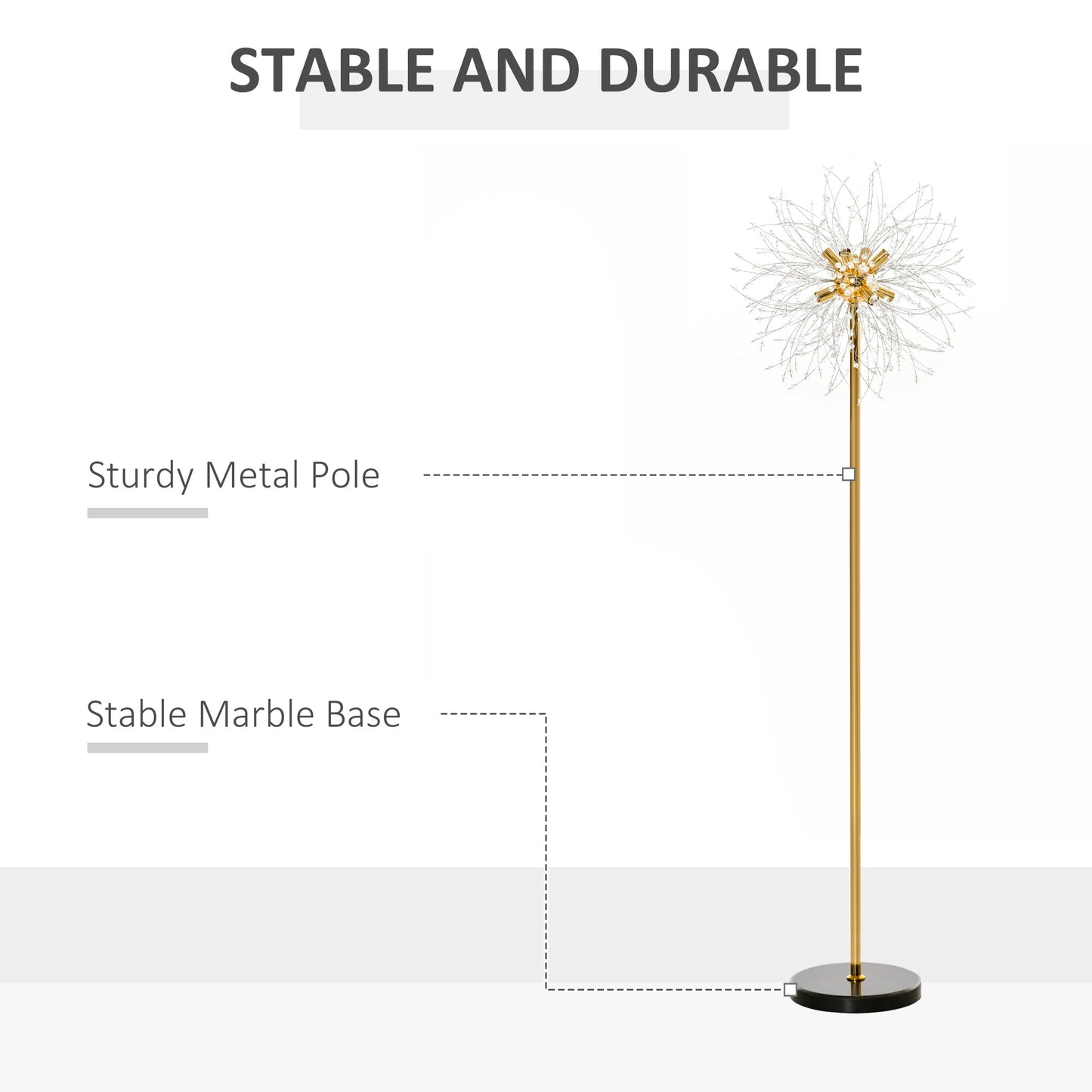 HOMCOM 160cm Lampa podłogowa Dandelion-Crystallite z przełącznikiem nożnym