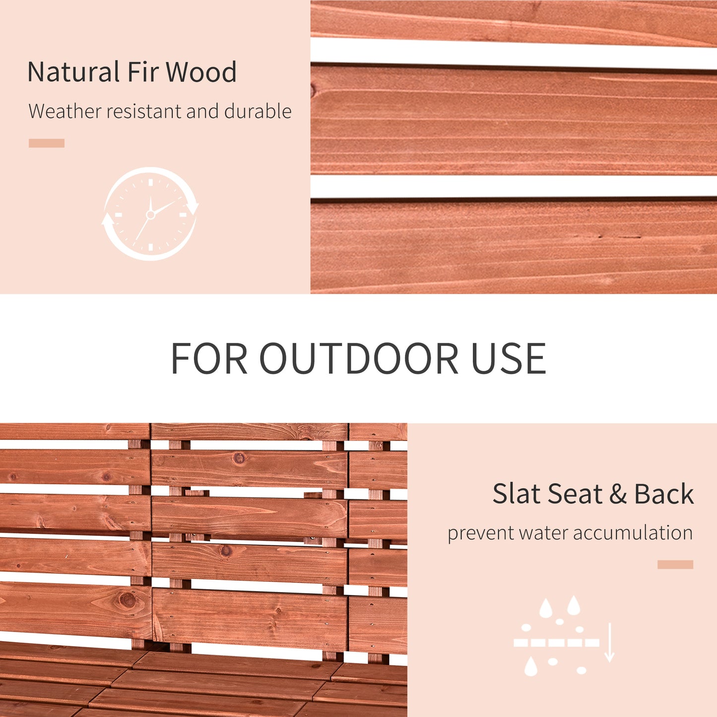 Outsunny Fir Wood Convertible 2 do 3 Seater Outdoor Garden Bench Wood Tone