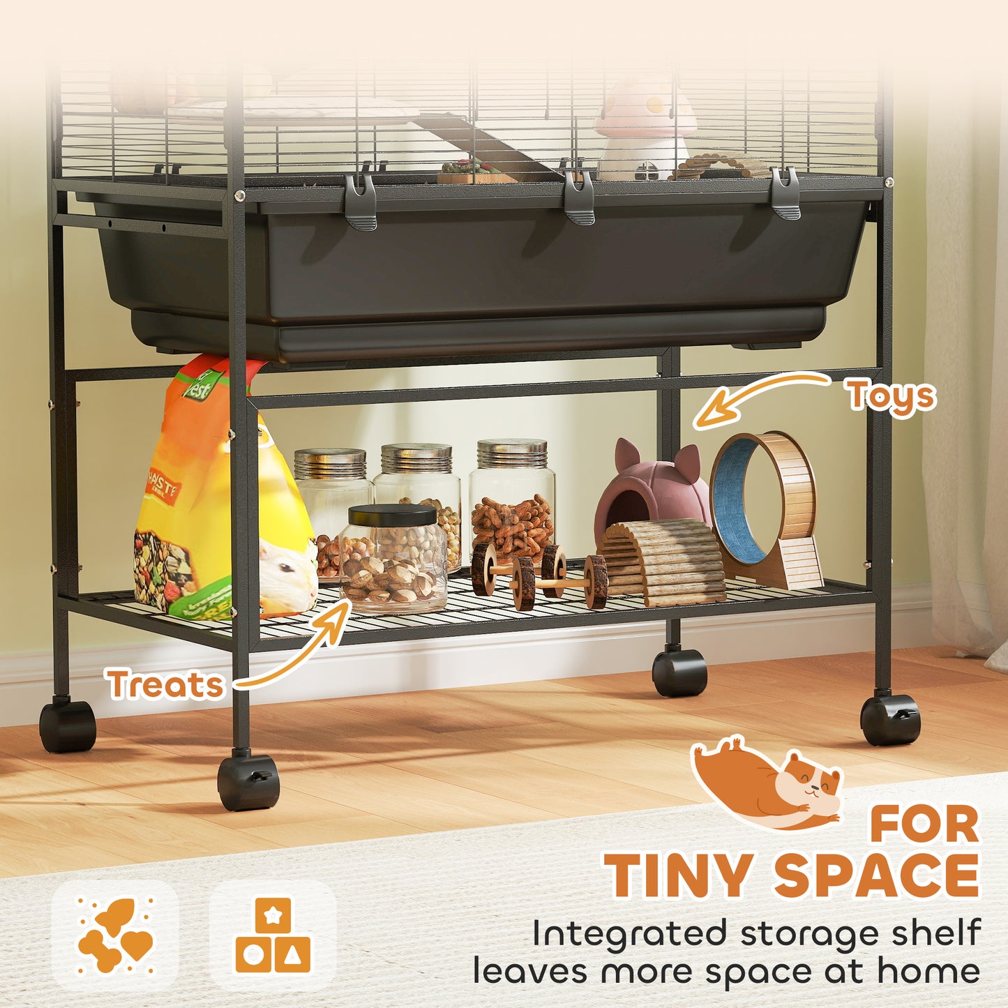PawHut 5 Tier Large Hamster Cage on Wheels with 17 cm Deep Tray, Storage Shelf for Syrian, Gerbil, Rats
