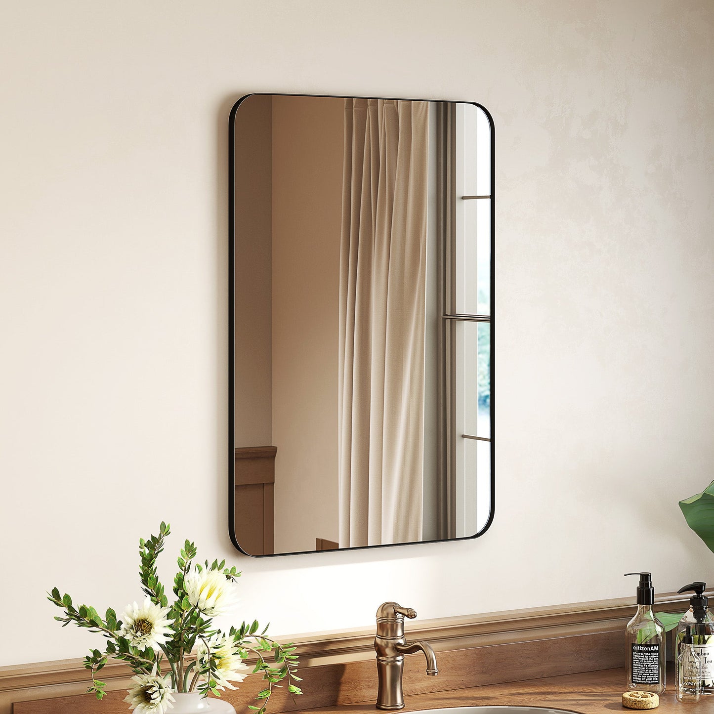 HOMCOM 90 x 60cm Lustro Łazienkowe Zakrzywione - Czarne