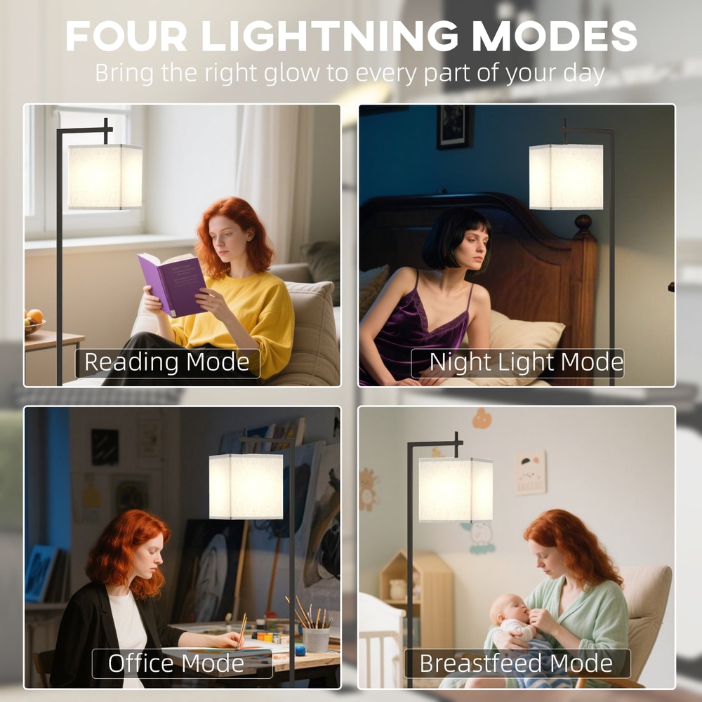HOMCOM Floor Lamp for Living Room, 66" Modern Tall Standing Lamp with Adjustable Colour Temperatures & 10 Brightness Levels, Remote Control and Foot Switch for Bedroom Office, 9W LED Bulb Included