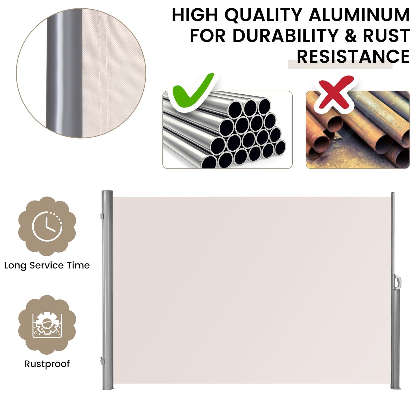 300 x 180 cm Retractable Folding Side Awning with Handle