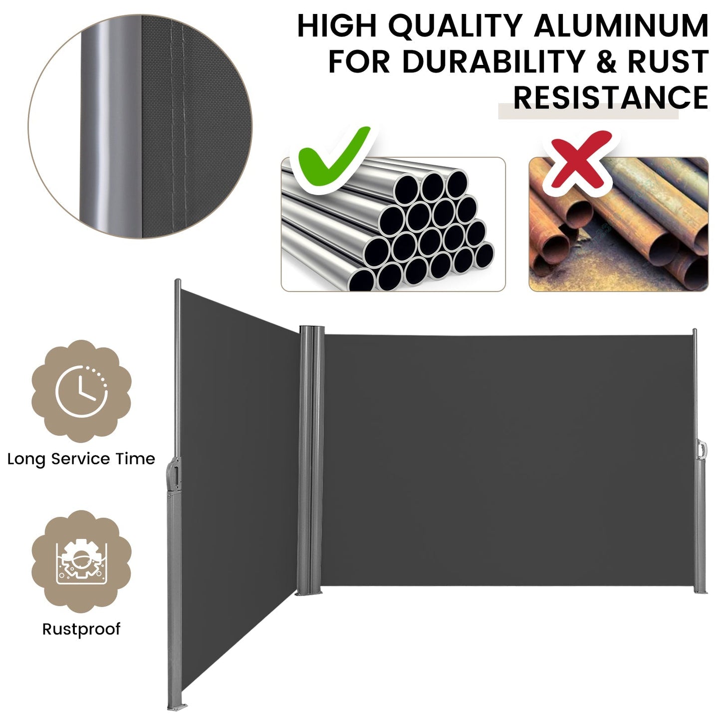 600 x 160 cm Patio Double-Sided Retractable Folding Side Awning