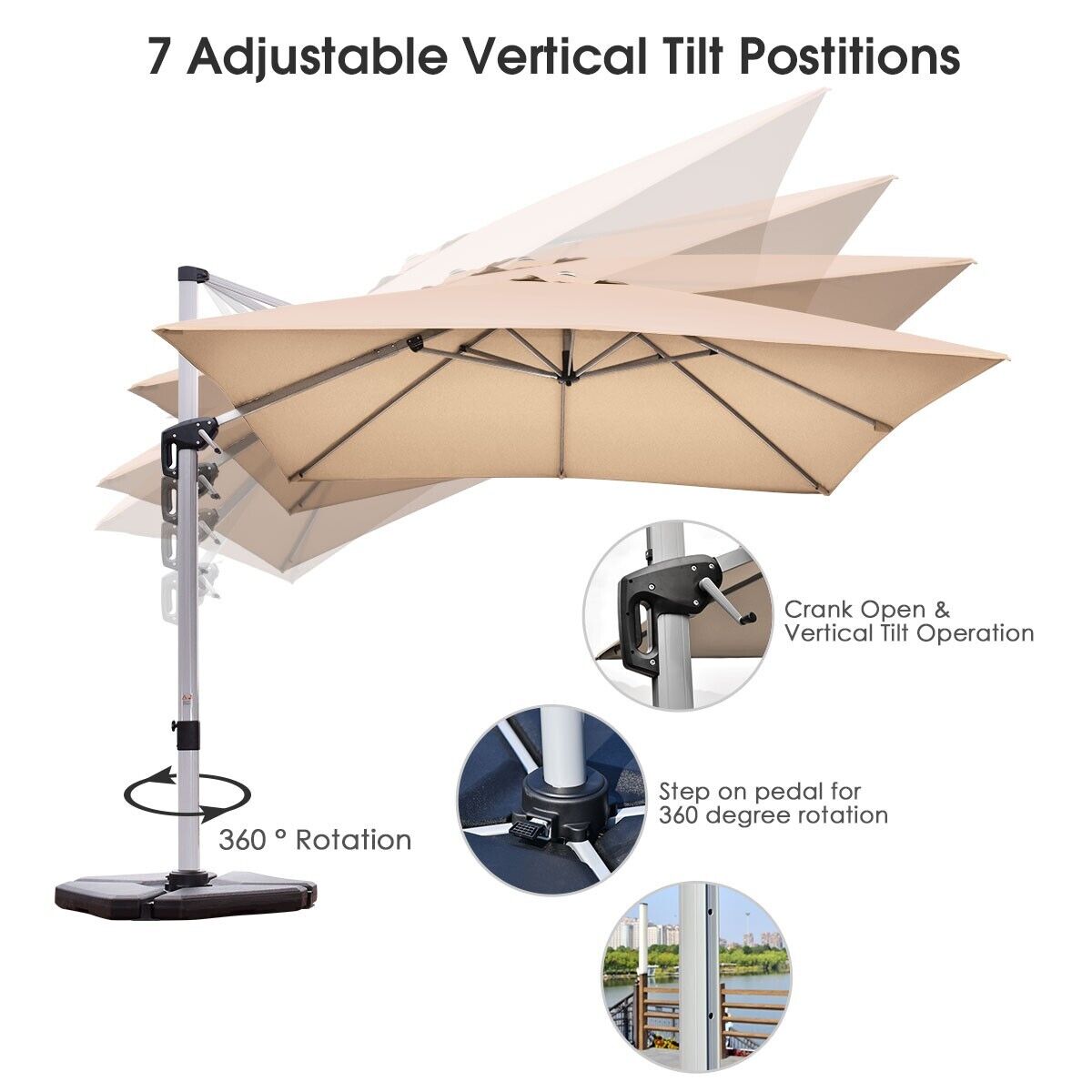 3m parasol ogrodowy z wysięgnikiem z pochyloną konstrukcją i obrotem 360° - beżowy