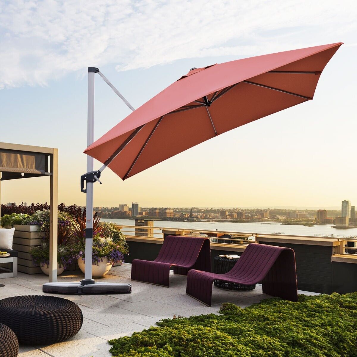 3m parasol ogrodowy z wysięgnikiem z pochyloną konstrukcją i obrotem 360° - bordowy