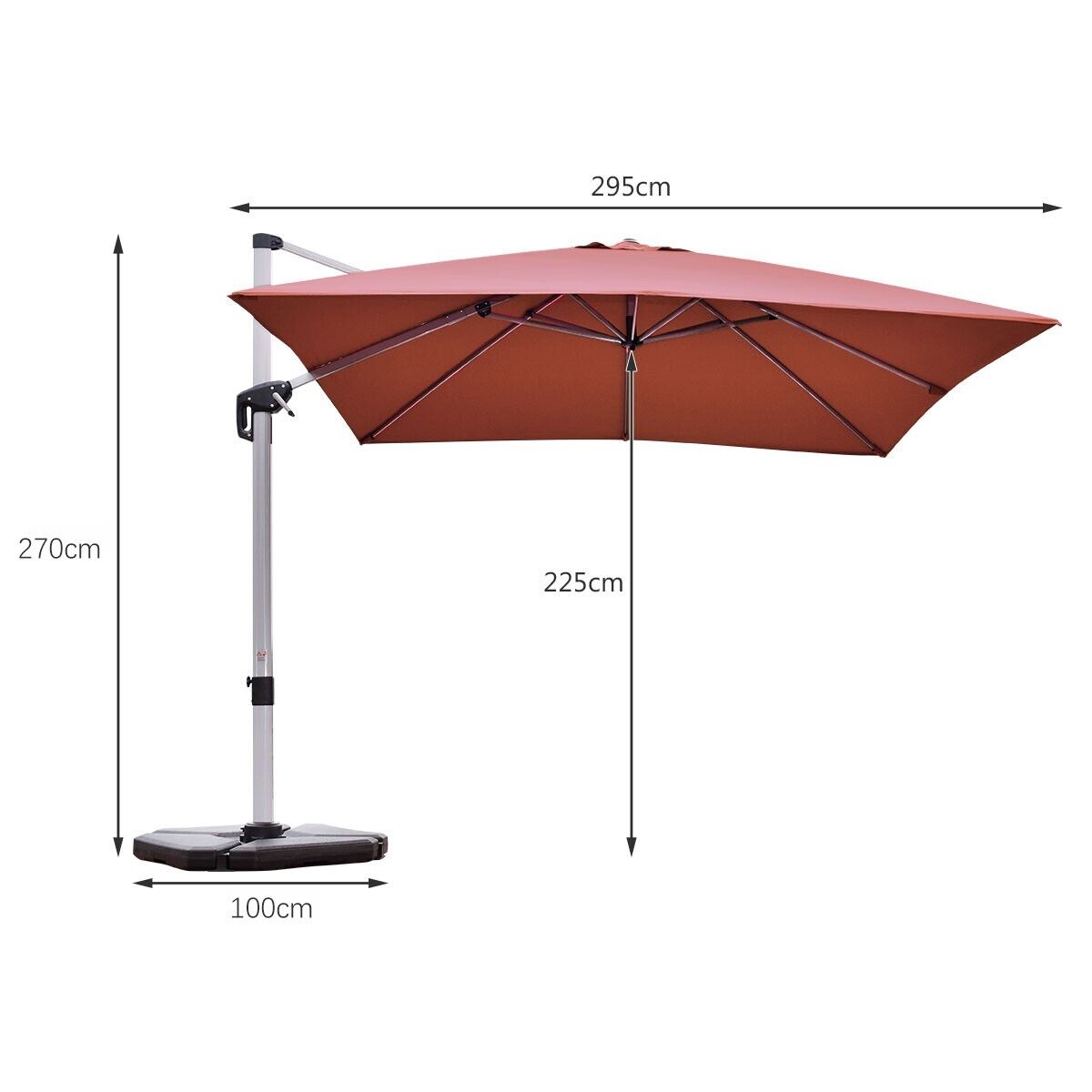 3m parasol ogrodowy z wysięgnikiem z pochyloną konstrukcją i obrotem 360° - bordowy