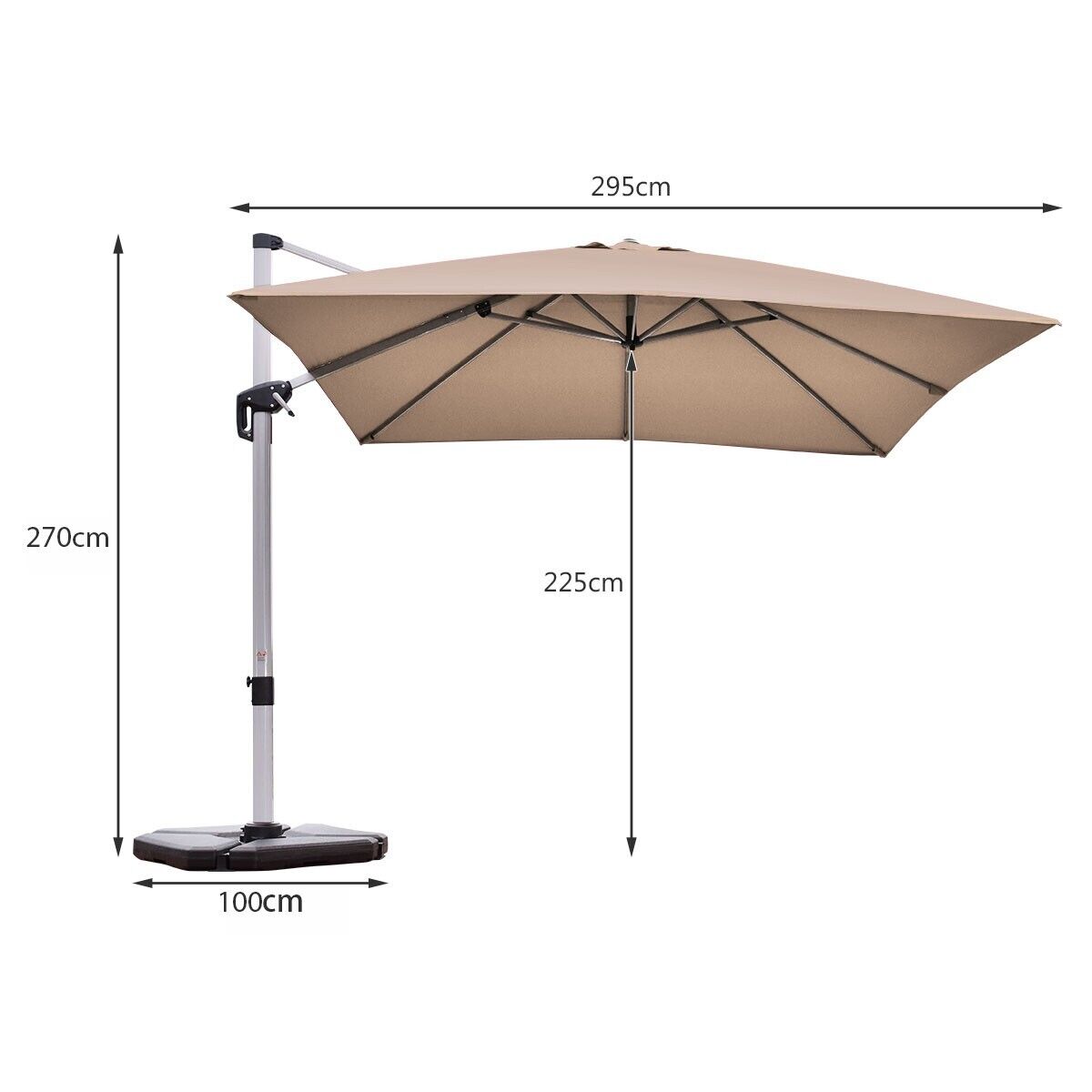 3-metrowy parasol ogrodowy z pochyloną konstrukcją i obrotem 360° - brązowy