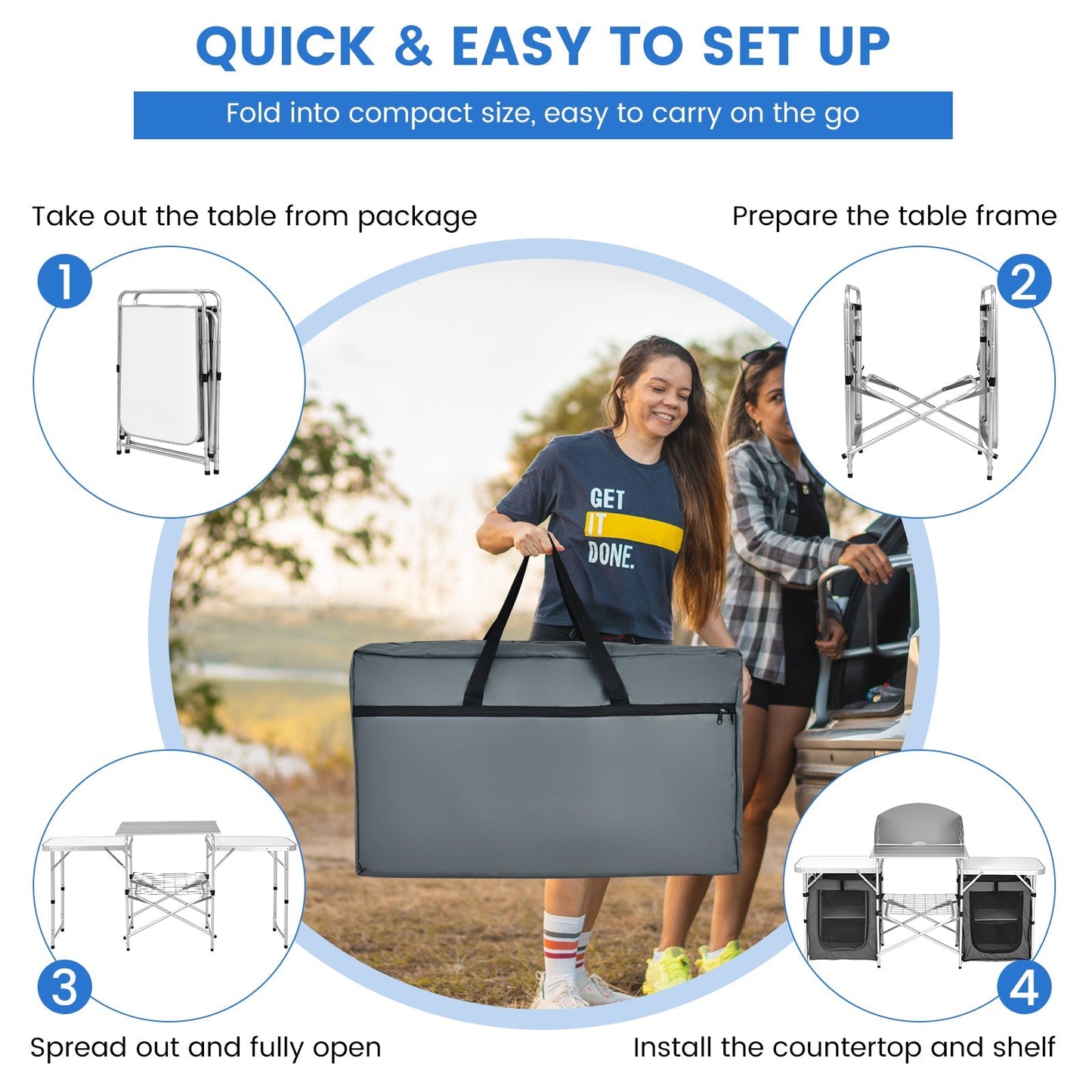 2 in 1 Folding Aluminium Table with Windshield-Grey