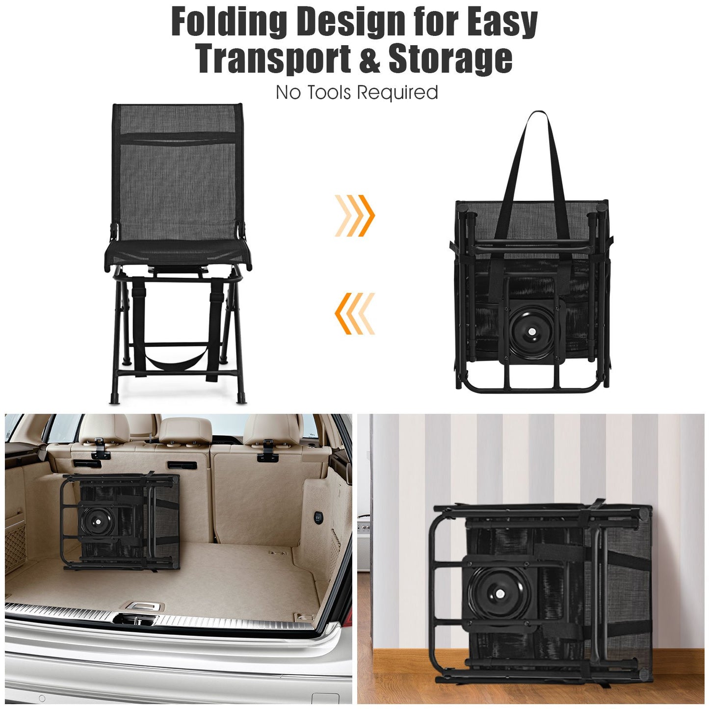 360° Swivel Hunting Blind Chair with Sturdy Metal Frame Support up to 330 lbs-Black