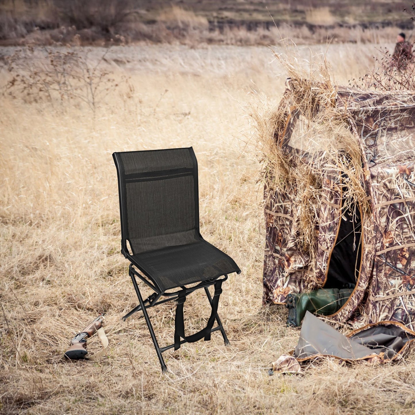 360° Swivel Hunting Blind Chair with Sturdy Metal Frame Support up to 330 lbs-Black