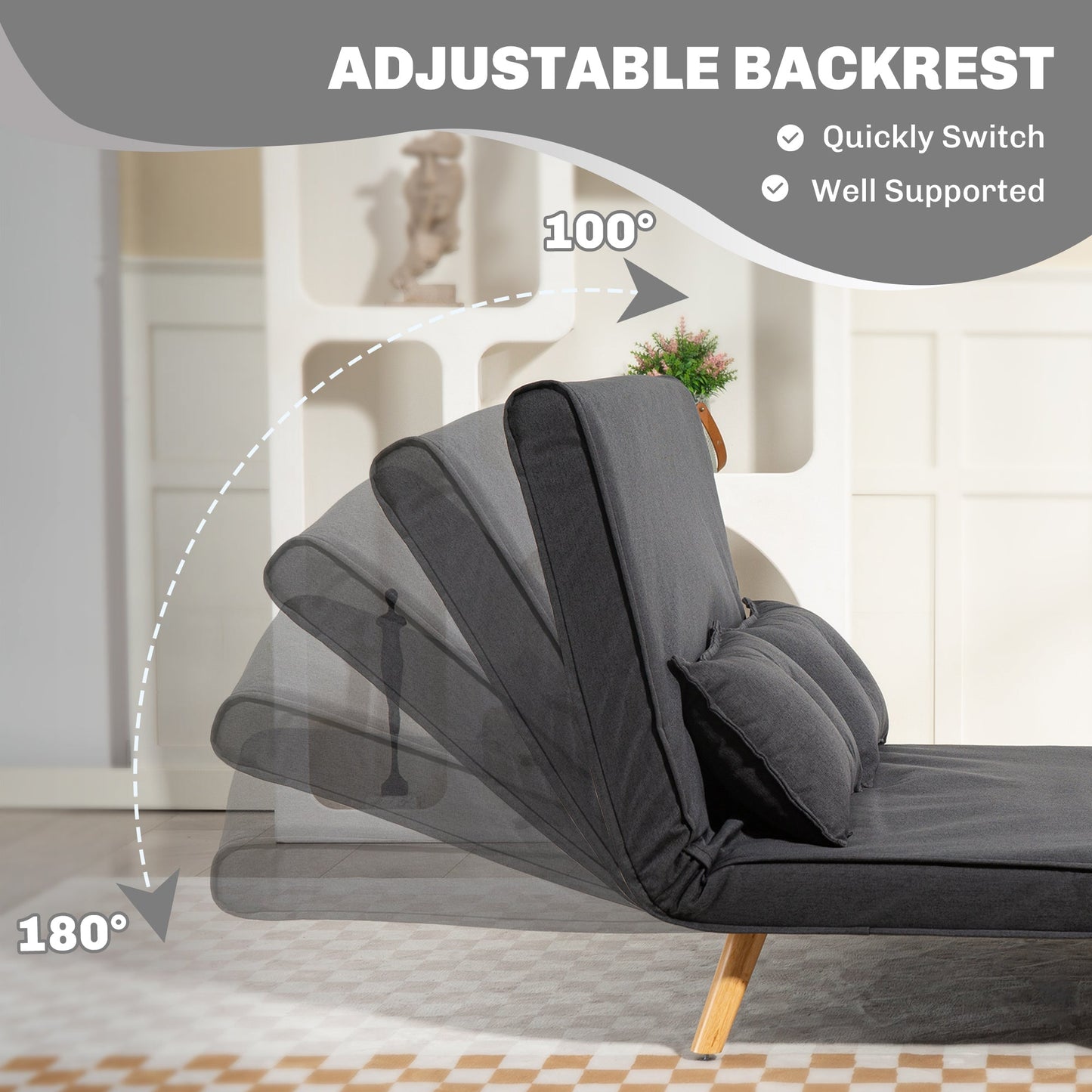 HOMCOM Dwuosobowa sofa rozkładana z imitacją lnu - antracytowa