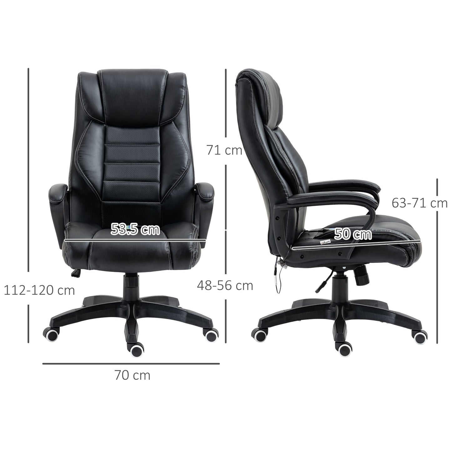 Vinsetto Office Chair with 6-Point Maaage and Back Heat, PU Desk Chair with Padded Seat and Armrest, Computer Chair with Tilt Function for Home, Black