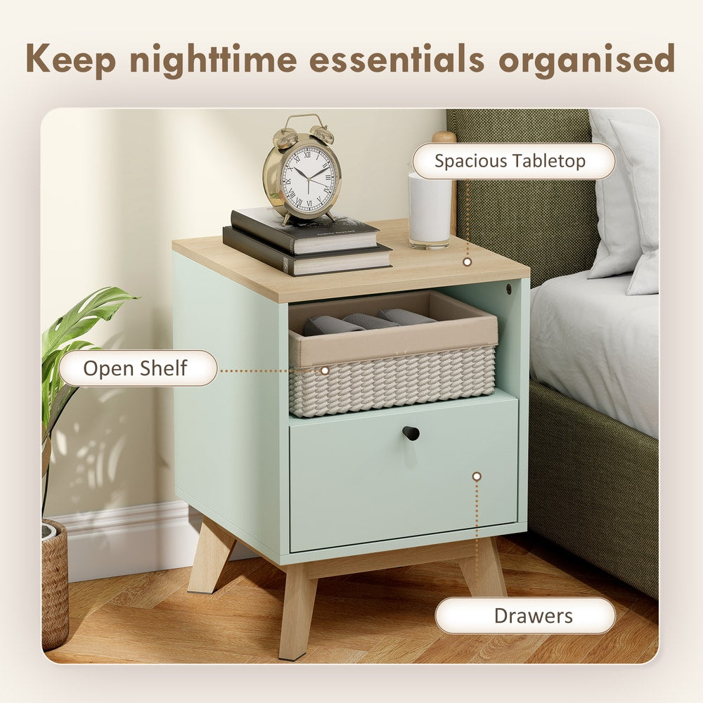 HOMCOM Modern Nightstand Set of 2 in Light Green, image 5