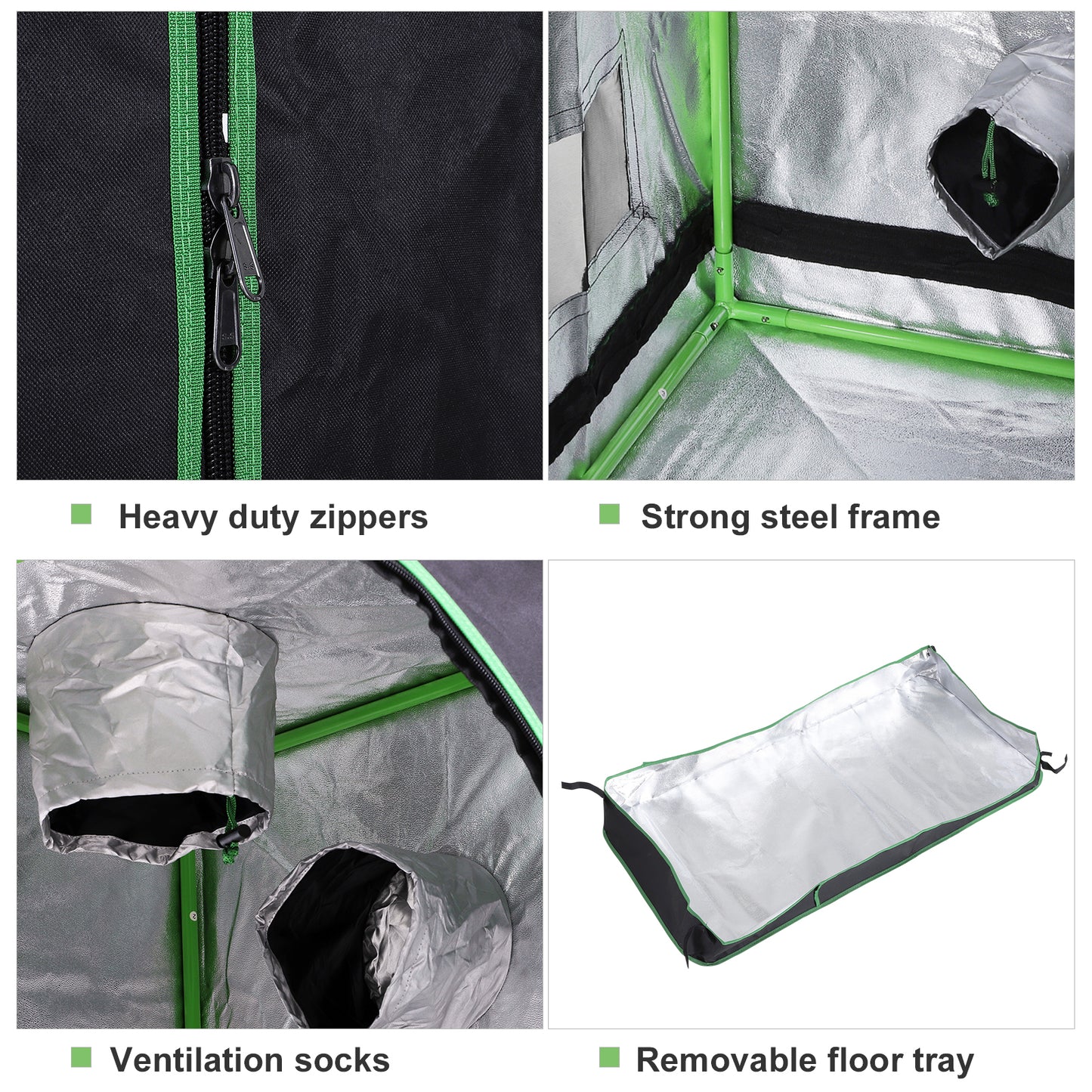 Outsunny Mylar Hydroponic Grow Tent with Adjustable Vents and Floor Tray for Indoor Plant Growing, 60 x 60 x 140cm