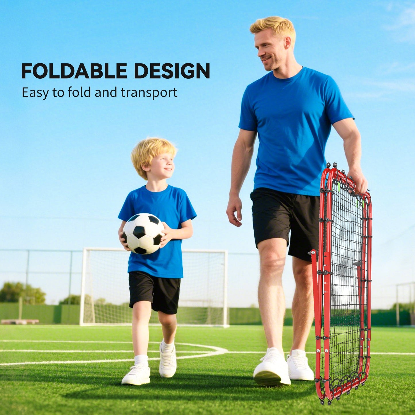 HOMCOM Double Sided Football Rebounder Net, Football Rebound Goal with Five Adjustable Angles, Red