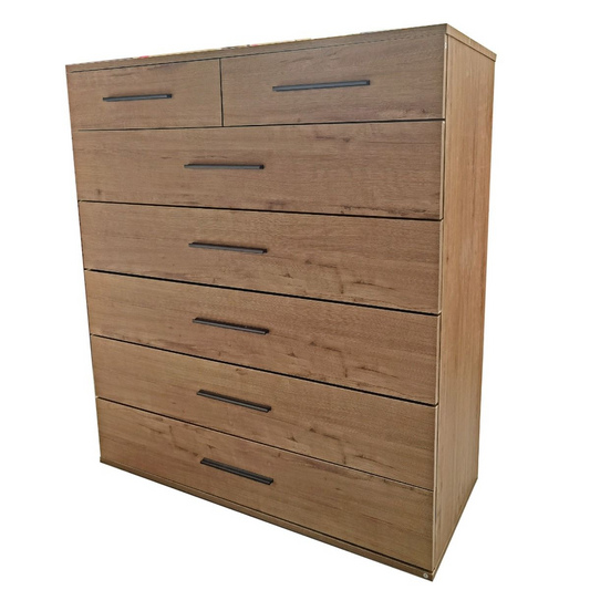 Oak Finish Chest of Drawers TOURVILLE Large Chest, 7 Drawers