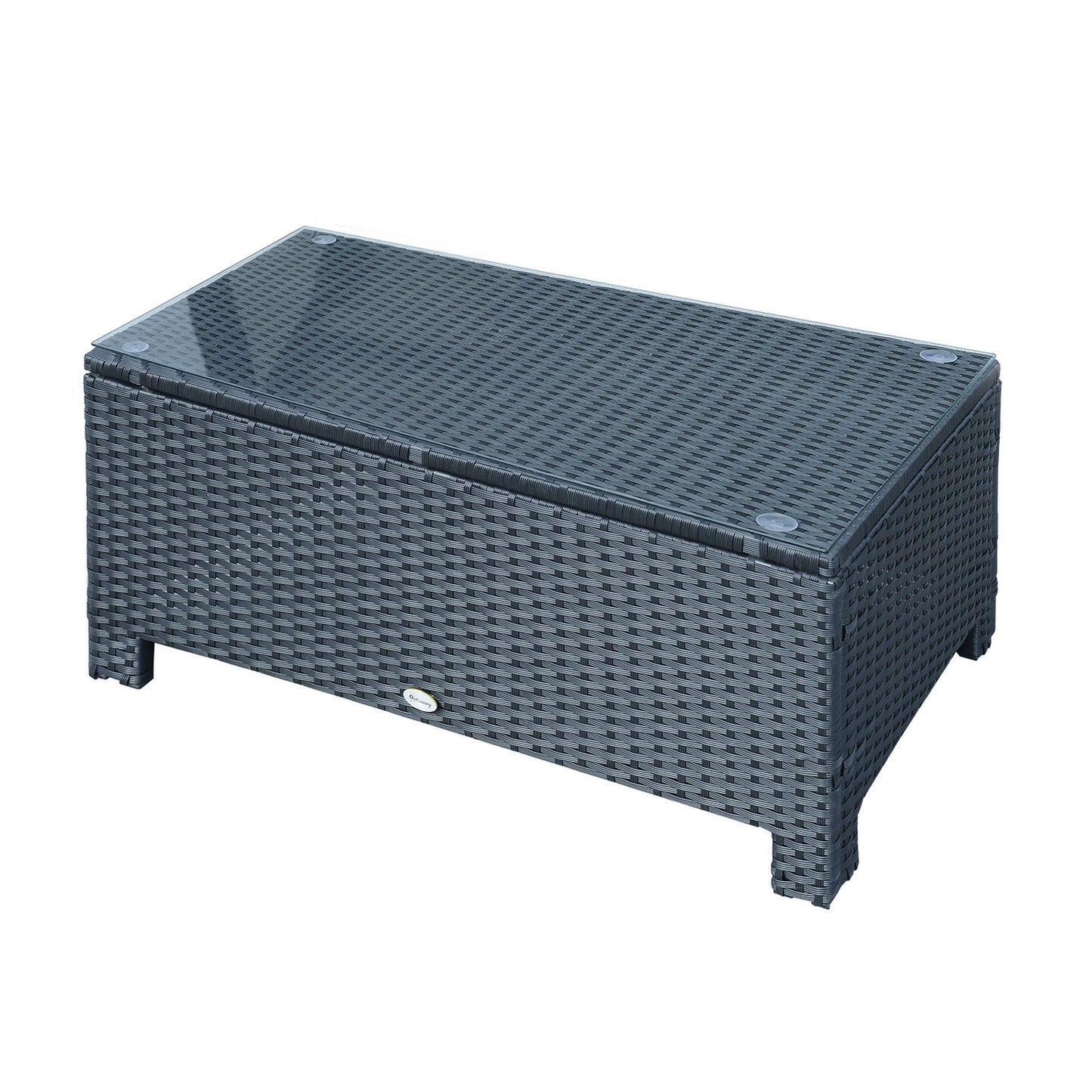 Outsunny Outdoor PE Rattan Coffee Table, Rectangular Garden Tea Table w/ Tempered Glass Top, Black