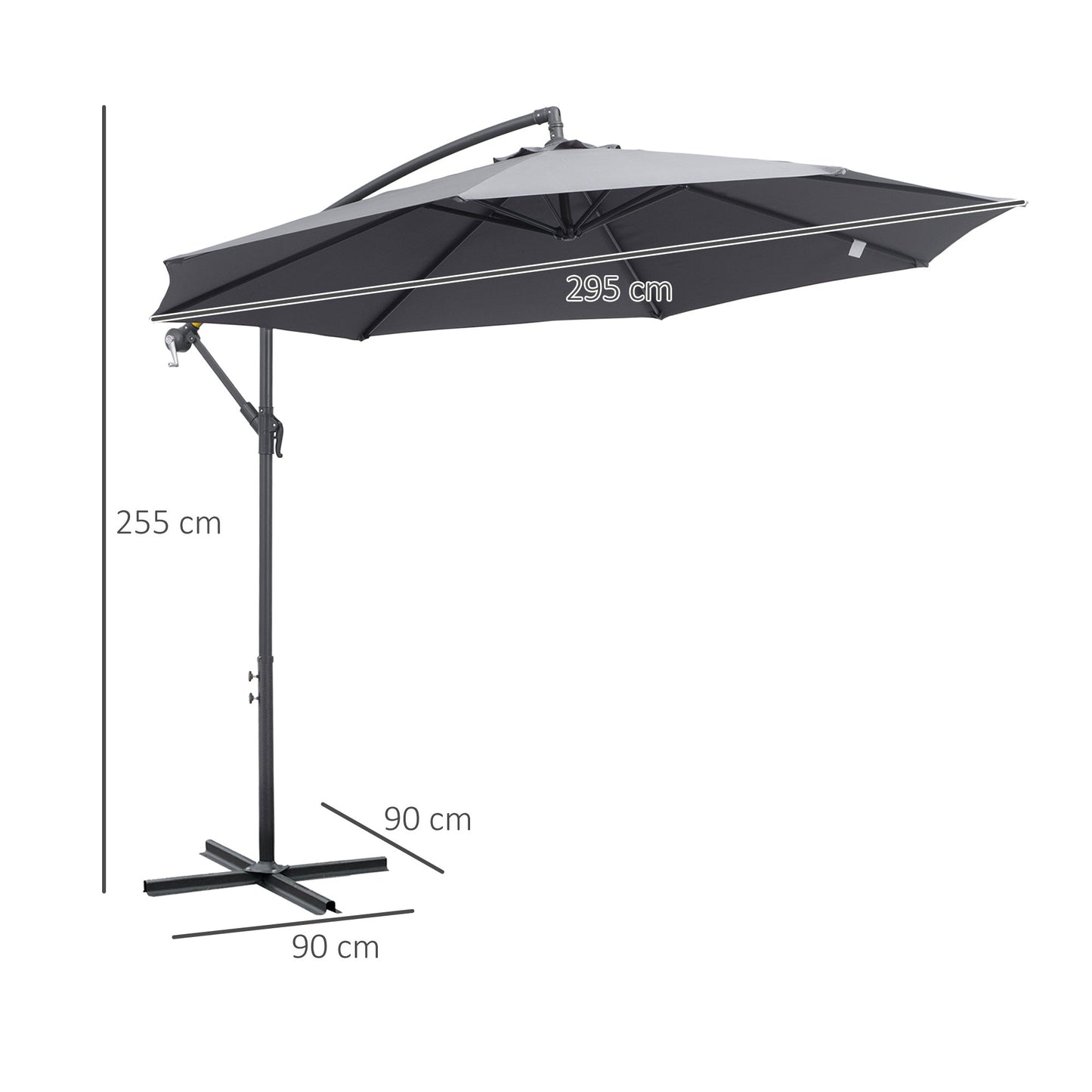 Outsunny 3(m) Garden Parasol Sun Shade Patio Banana Hanging Umbrella Cantilever with Crank Handle and Cross Base Grey