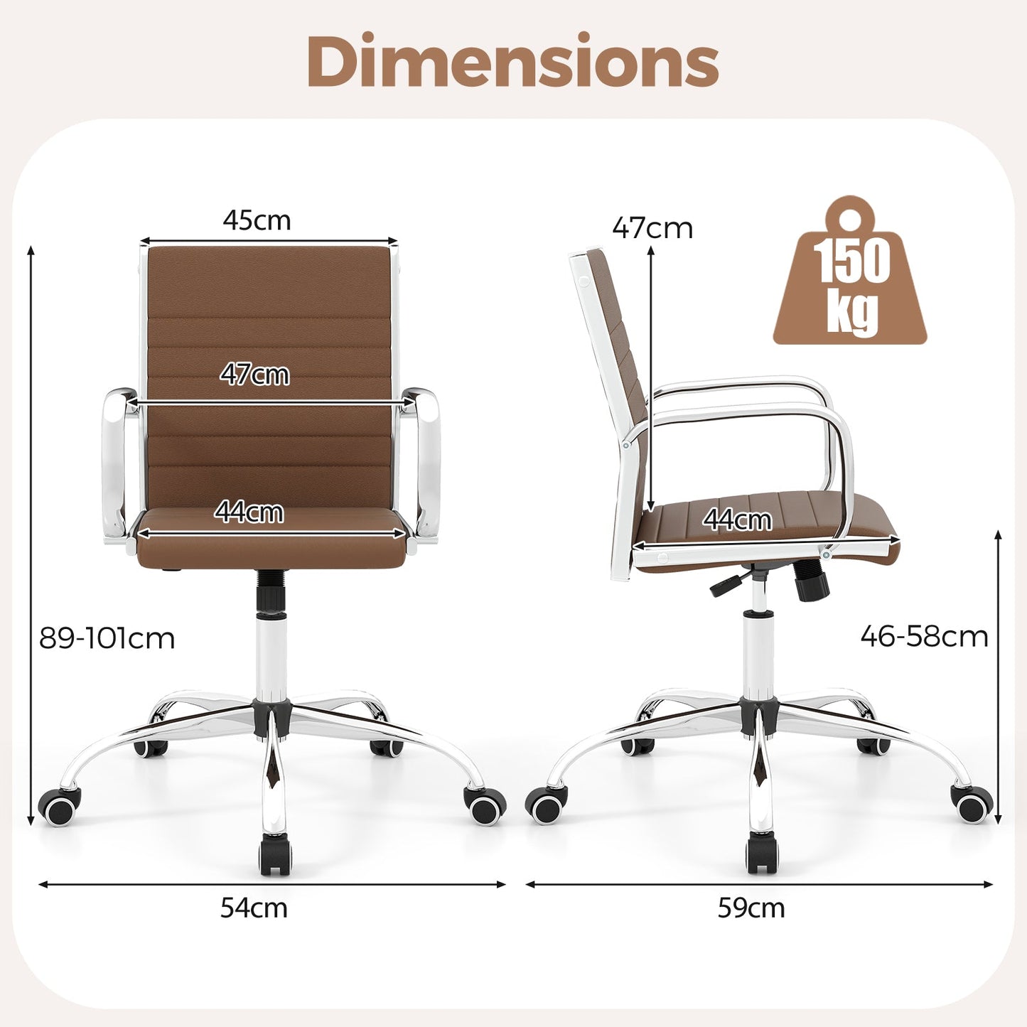 Height Adjustable Rolling High-Back Executive Chair for Home Office-Brown