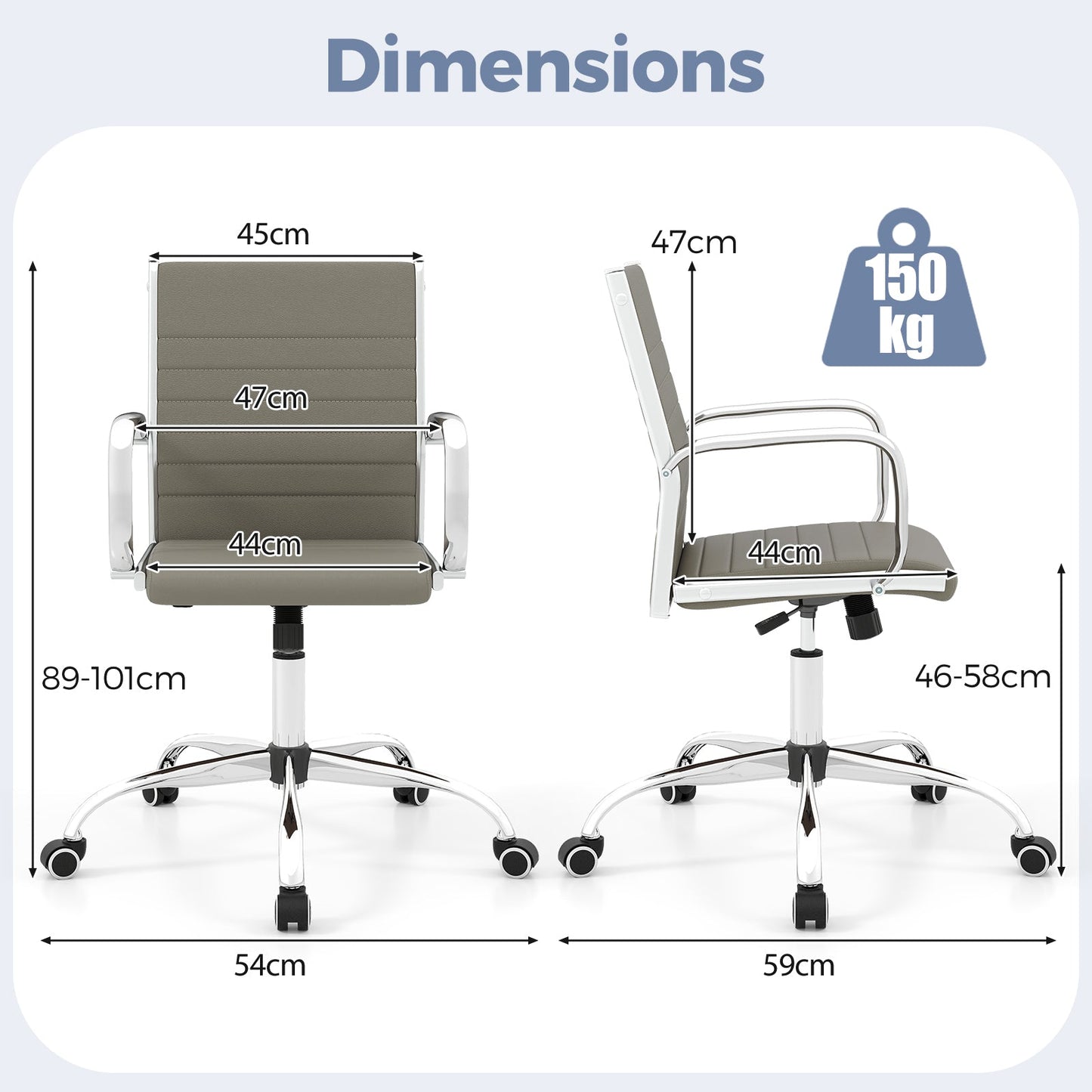 Height Adjustable Rolling High-Back Executive Chair for Home Office-Grey
