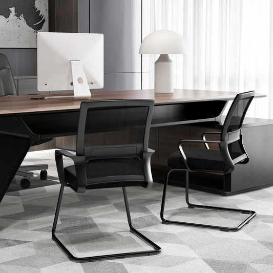 Conference Reception Chair with Lumbar Support and Sled Base-Black