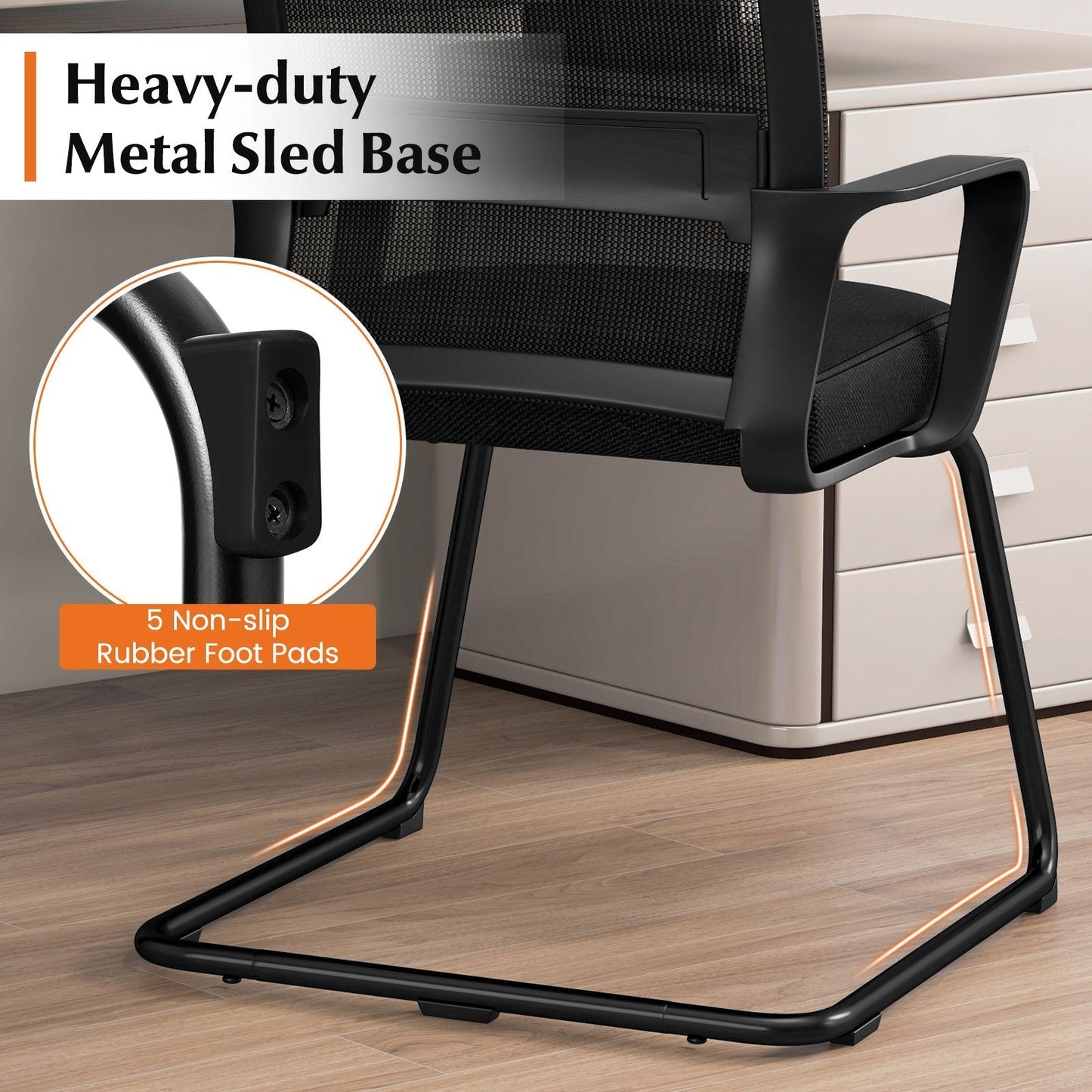 Conference Reception Chair with Lumbar Support and Sled Base-Black