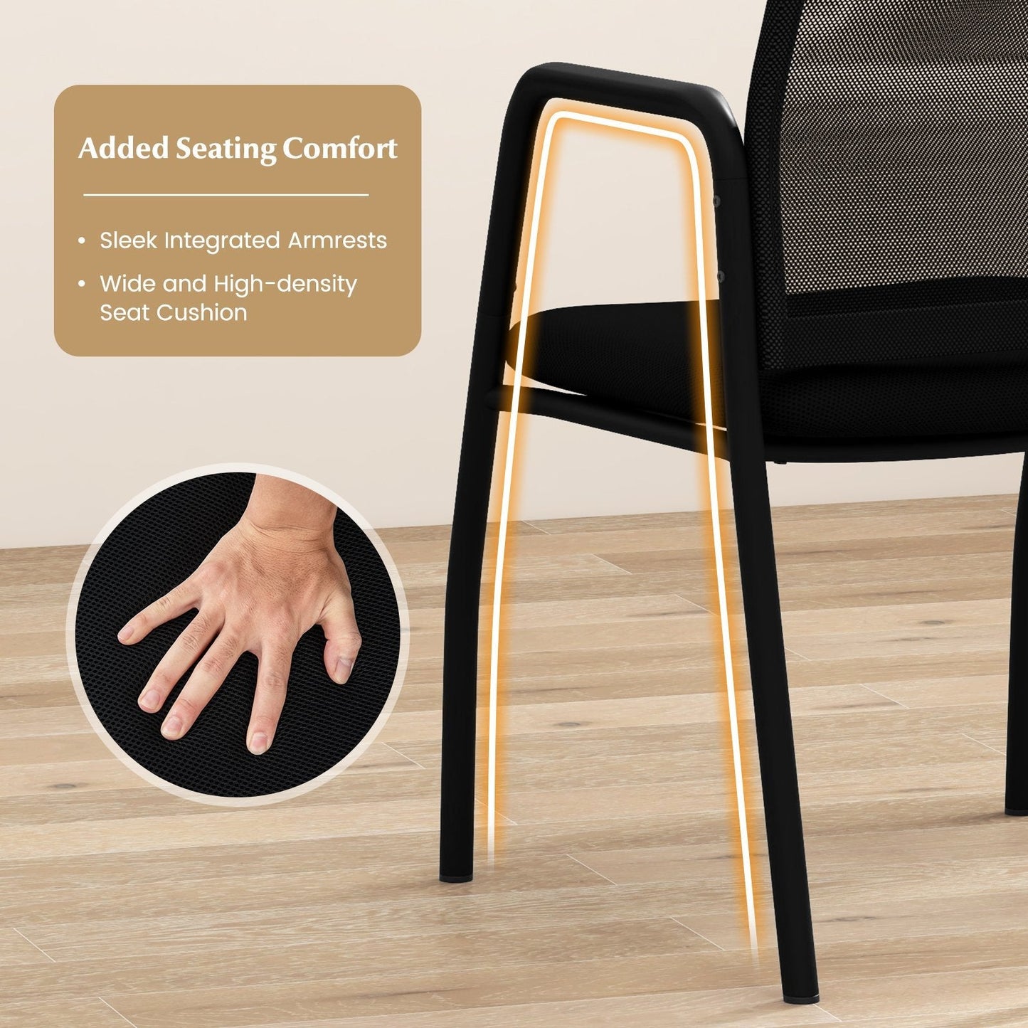 Office Guest Chairs with Ergonomic Mesh Backrest and Cushioned Seat-Black