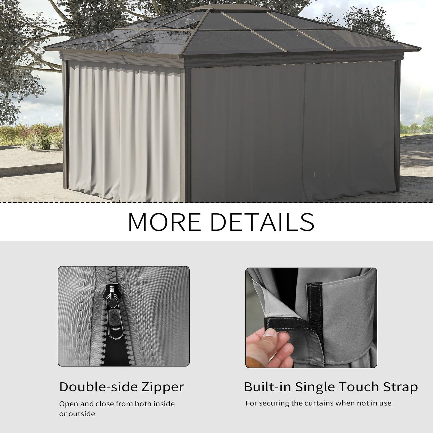 Outsunny Replacement Gazebo Curtains, 4-Panel Gazebo Side Panels Only, for 3 x 3 (M) Gazebos or Pergolas, Hooks/C-Rings Included, Light Grey