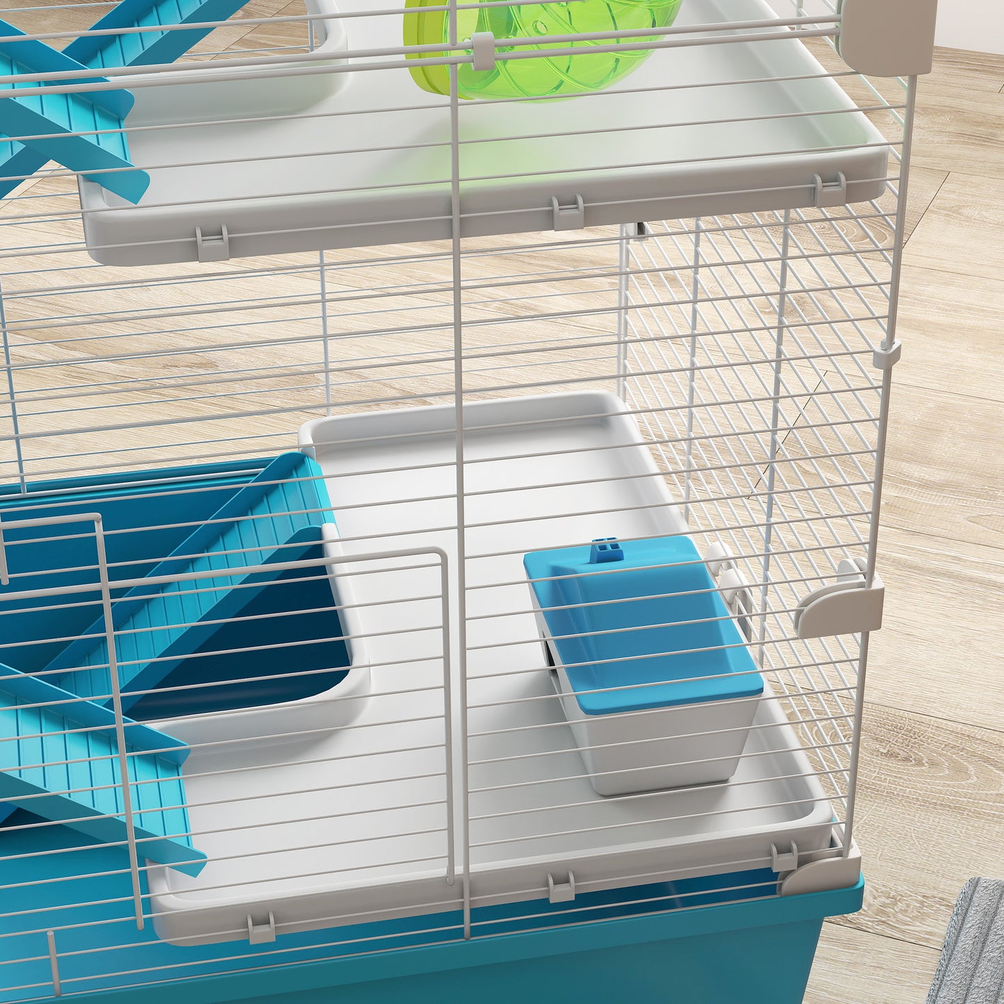 PawHut 6 Tier Hamster Cage, Small Animal Cage with Tubes, Exercise Wheel, Ramps, Hut, Food Dish, Water Bottle, Light Blue