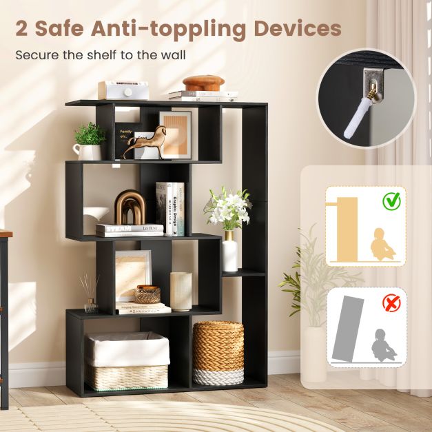 6-Cube Open-back Geometric Bookshelf with Anti-tip Kits-Black