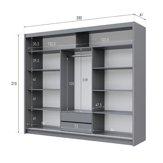 Graphite Mirrored Sliding Door Wardrobe 250cm – RADLEY 2