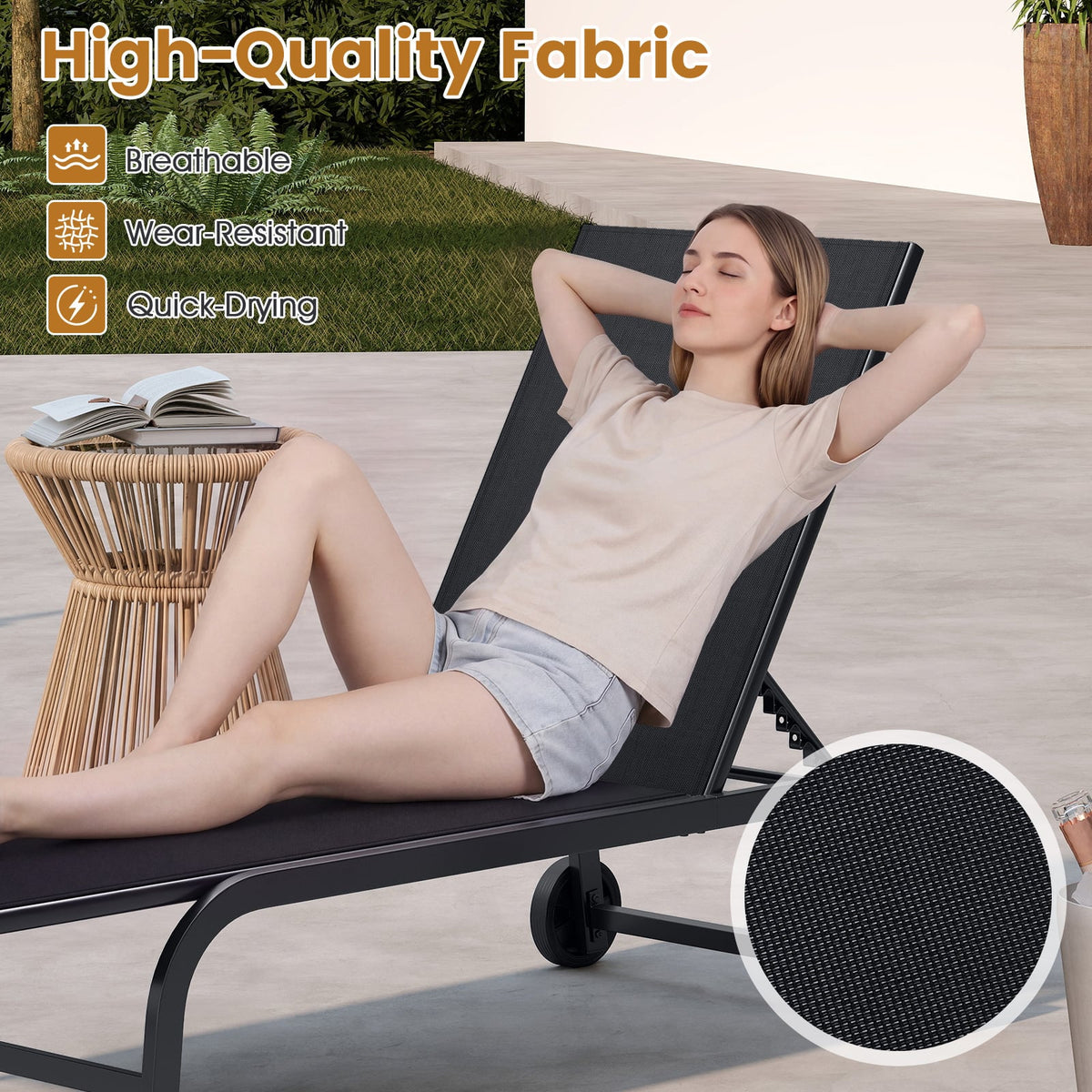 Outdoor Chaise Lounge Chair Black image