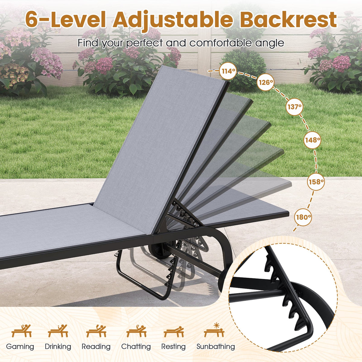 Outdoor Chaise Lounge Chair Grey image